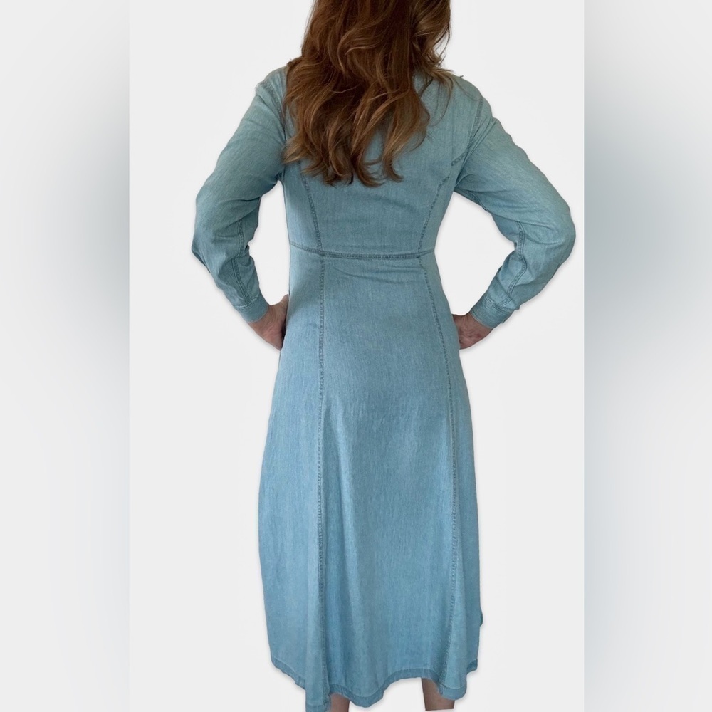 Vintage LizWear Denim Maxi Dress embroidered Pear buttons country western - Picture 3 of 13